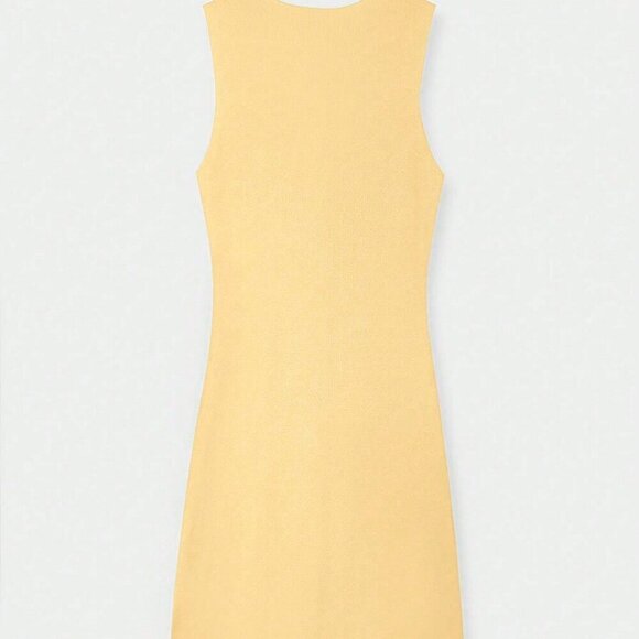 Yellow Casual Women's knit button detailed Pullover mini dress - Picture 10 of 11